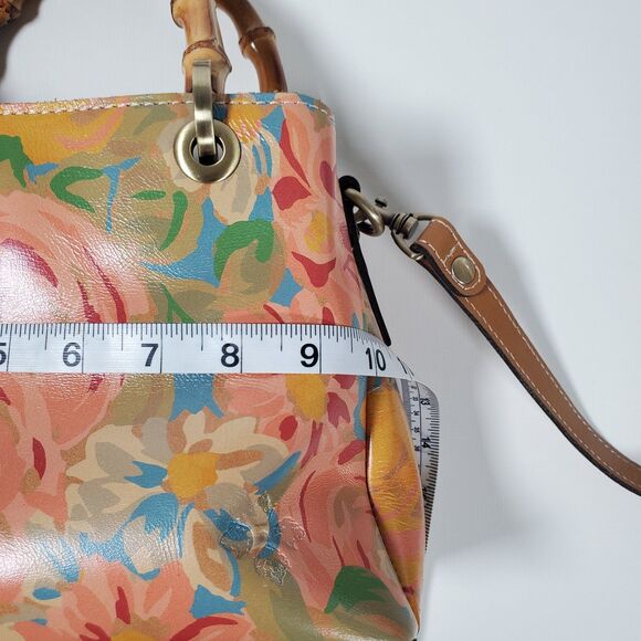 Patricia Nash Purse Watercolor Brown Leather Floral Bamboo Handle Crossbody - Picture 7 of 11